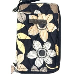 Bella Taylor Quilted Floral Wristlet Wallet Black Tan Cotton Phone Pocket Boho
